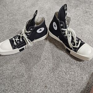 Rick Owen Black and White High-Top Sneakers Converse